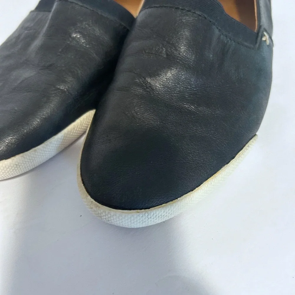 Frye Melanie Slip On Sneakers Womens 9 Black Leather Low Top Flats Luxury Casual